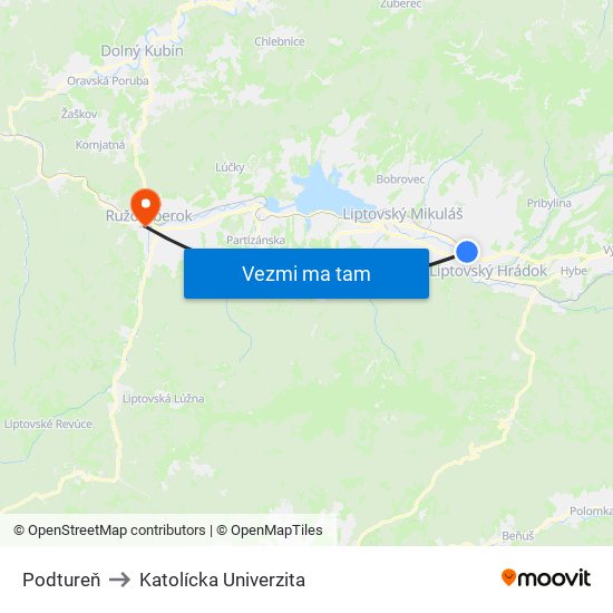 Podtureň to Katolícka Univerzita map