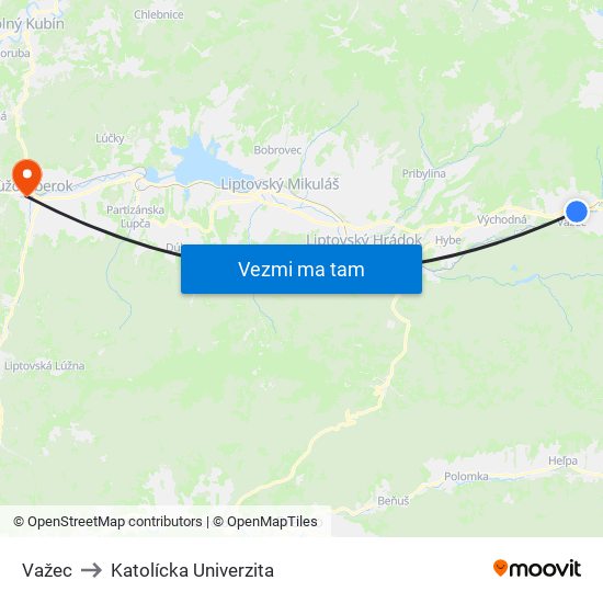 Važec to Katolícka Univerzita map