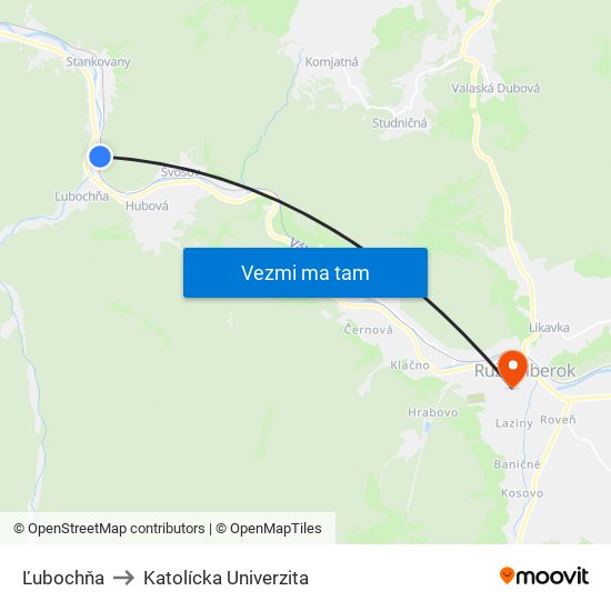 Ľubochňa to Katolícka Univerzita map