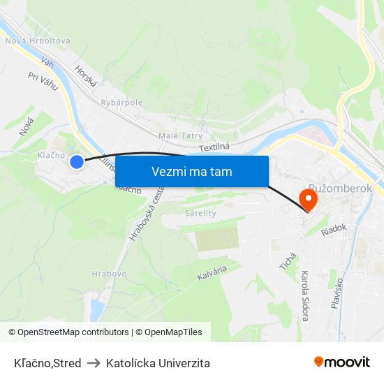 Kľačno,Stred to Katolícka Univerzita map