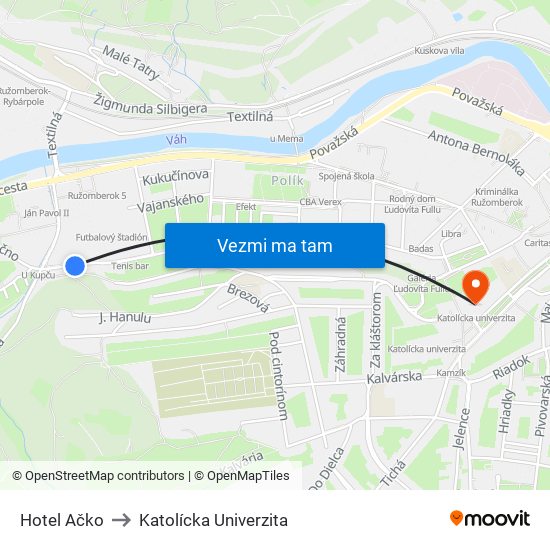 Hotel Ačko to Katolícka Univerzita map