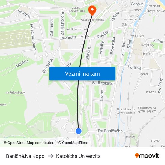 Baničné,Na Kopci to Katolícka Univerzita map