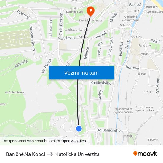 Baničné,Na Kopci to Katolícka Univerzita map