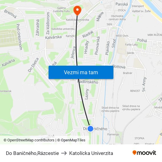 Do Baničného,Rázcestie to Katolícka Univerzita map