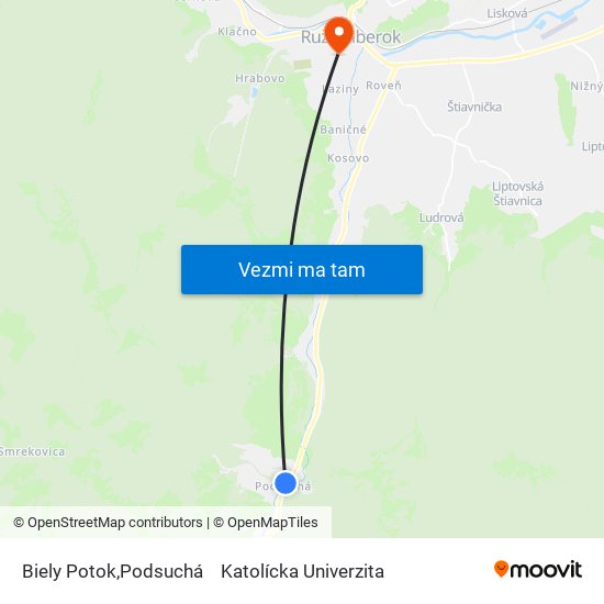 Biely Potok,Podsuchá to Katolícka Univerzita map