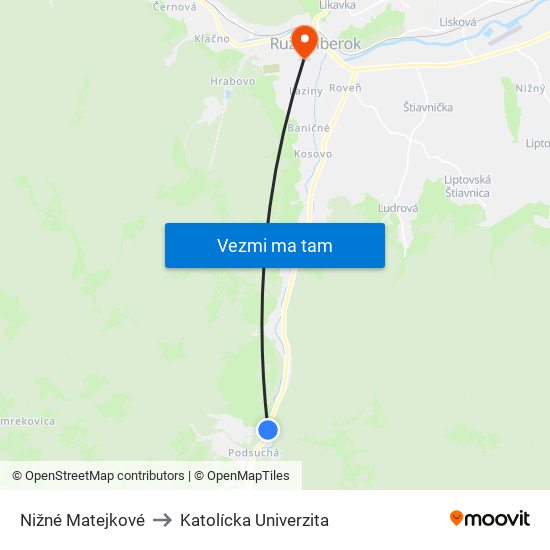 Nižné Matejkové to Katolícka Univerzita map