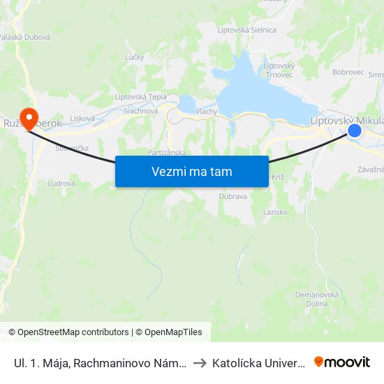 Ul. 1. Mája, Rachmaninovo Námeste to Katolícka Univerzita map