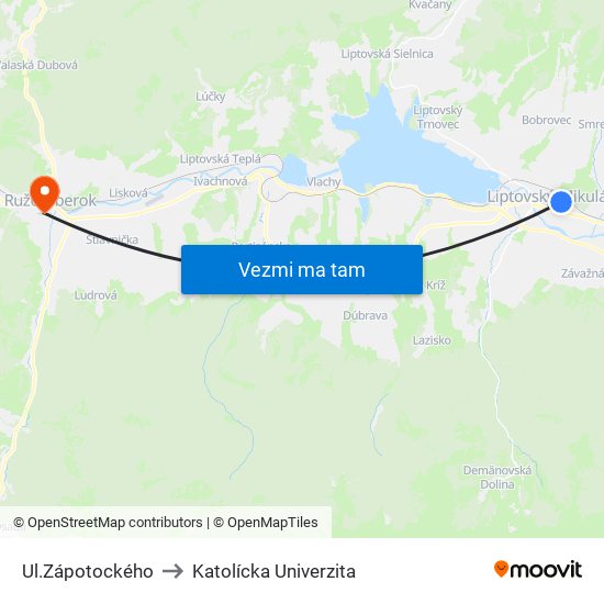 Ul.Zápotockého to Katolícka Univerzita map