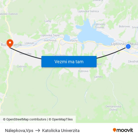 Nálepkova,Vps to Katolícka Univerzita map