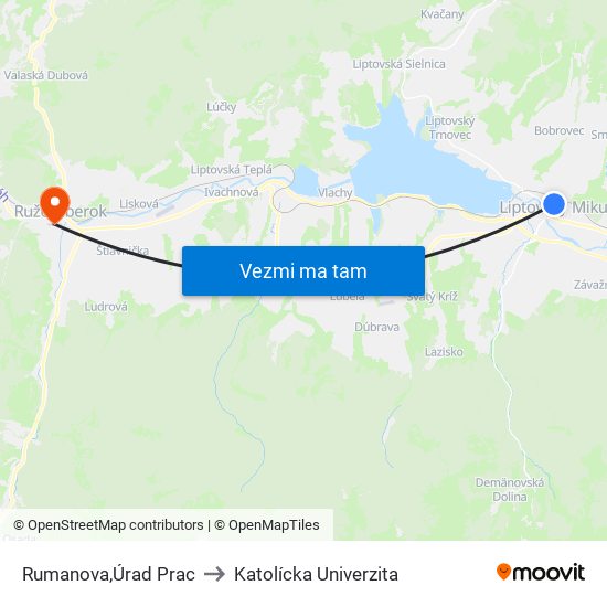 Rumanova,Úrad Prac to Katolícka Univerzita map