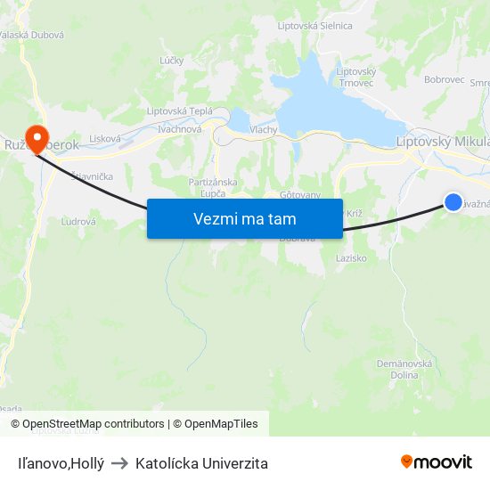 Iľanovo,Hollý to Katolícka Univerzita map