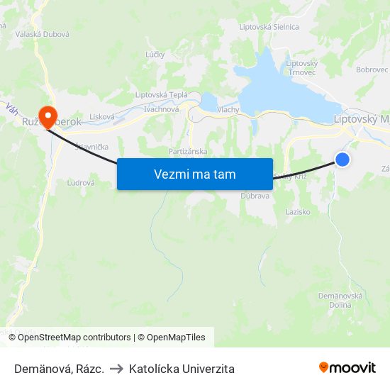 Demänová, Rázc. to Katolícka Univerzita map