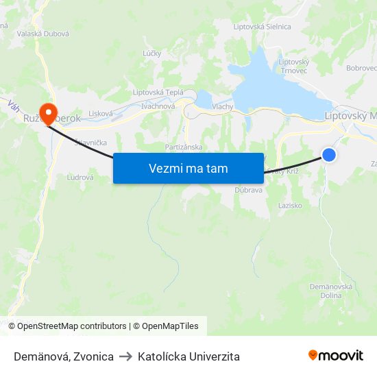 Demänová, Zvonica to Katolícka Univerzita map