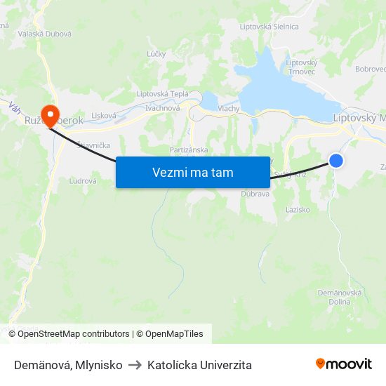 Demänová, Mlynisko to Katolícka Univerzita map