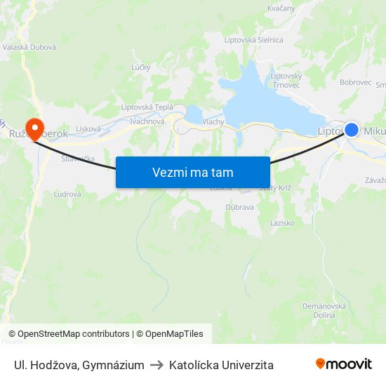 Ul. Hodžova, Gymnázium to Katolícka Univerzita map