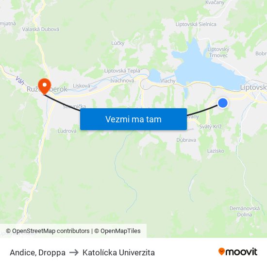 Andice, Droppa to Katolícka Univerzita map