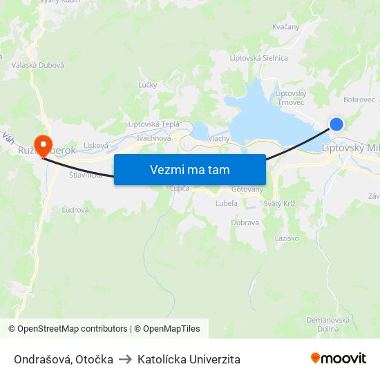 Ondrašová, Otočka to Katolícka Univerzita map