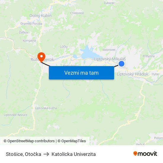 Stošice, Otočka to Katolícka Univerzita map