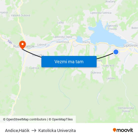 Andice,Háčik to Katolícka Univerzita map