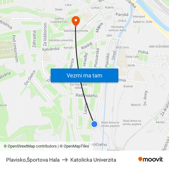 Plavisko,Športova Hala to Katolícka Univerzita map