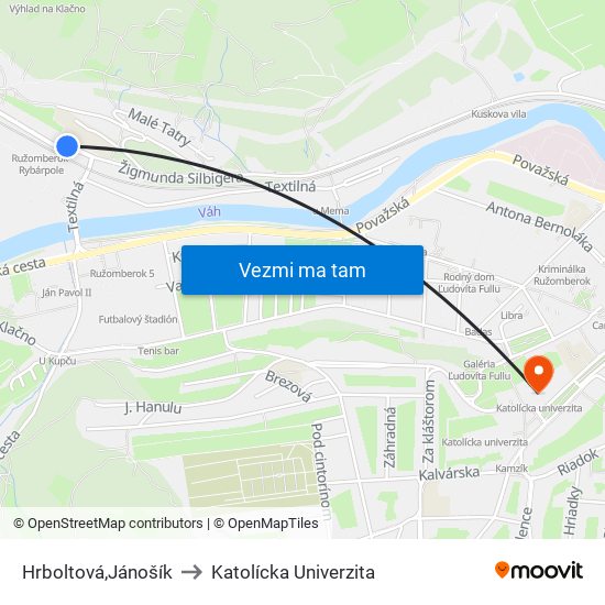 Hrboltová,Jánošík to Katolícka Univerzita map