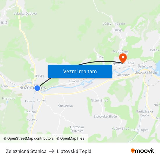 Železničná Stanica to Liptovská Teplá map