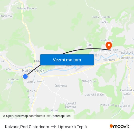 Kalvária,Pod Cintorínom to Liptovská Teplá map