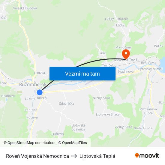 Roveň Vojenská Nemocnica to Liptovská Teplá map