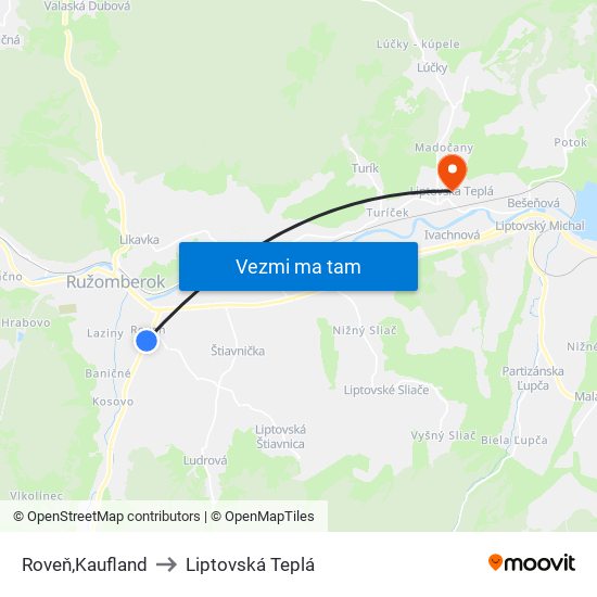 Roveň,Kaufland to Liptovská Teplá map