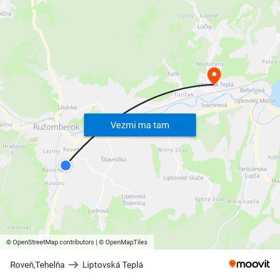 Roveň,Tehelňa to Liptovská Teplá map