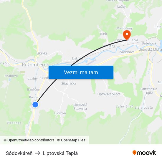 Sódovkáreň to Liptovská Teplá map