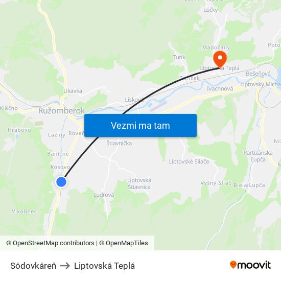 Sódovkáreň to Liptovská Teplá map