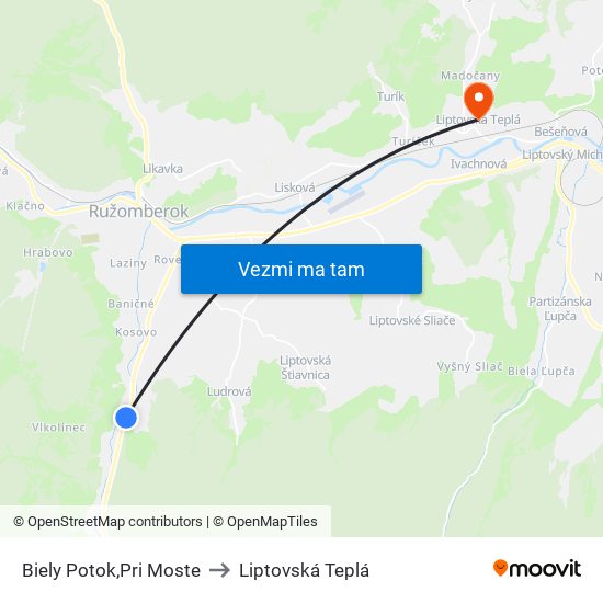 Biely Potok,Pri Moste to Liptovská Teplá map