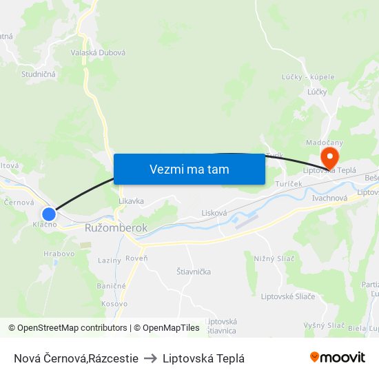 Nová Černová,Rázcestie to Liptovská Teplá map