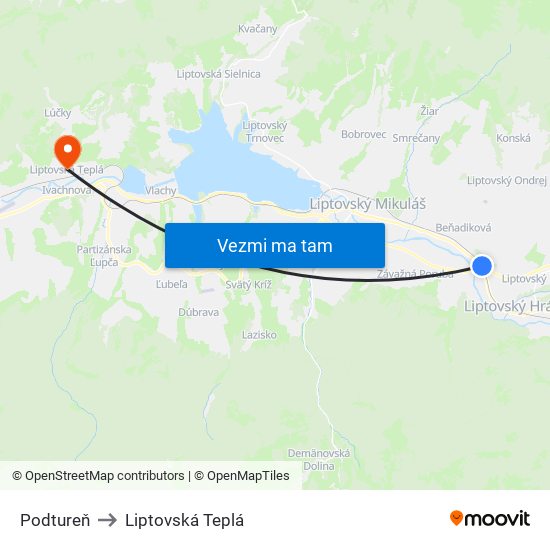 Podtureň to Liptovská Teplá map