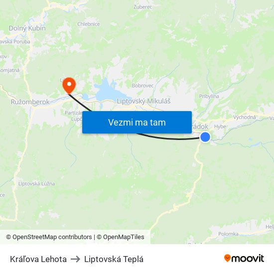 Kráľova Lehota to Liptovská Teplá map