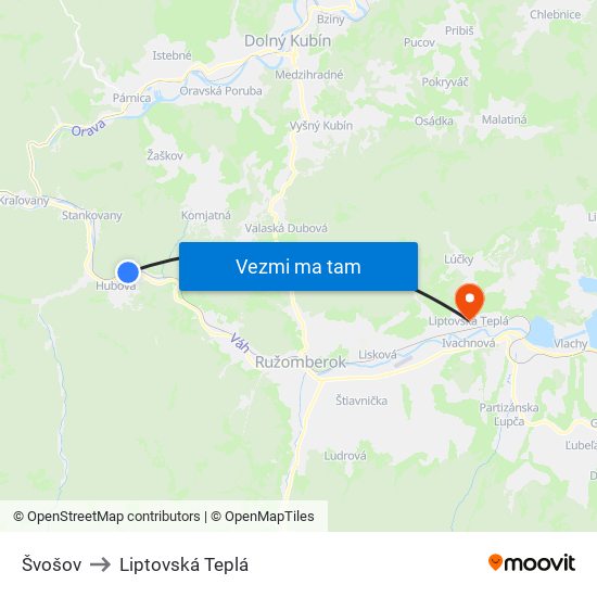 Švošov to Liptovská Teplá map