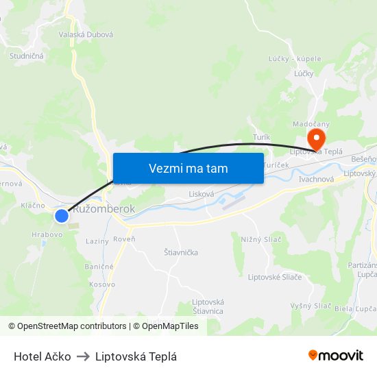 Hotel Ačko to Liptovská Teplá map