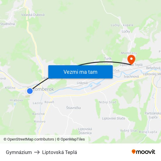 Gymnázium to Liptovská Teplá map