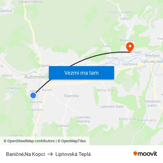 Baničné,Na Kopci to Liptovská Teplá map