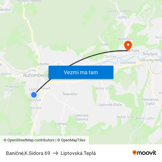 Baničné,K.Sidora 69 to Liptovská Teplá map