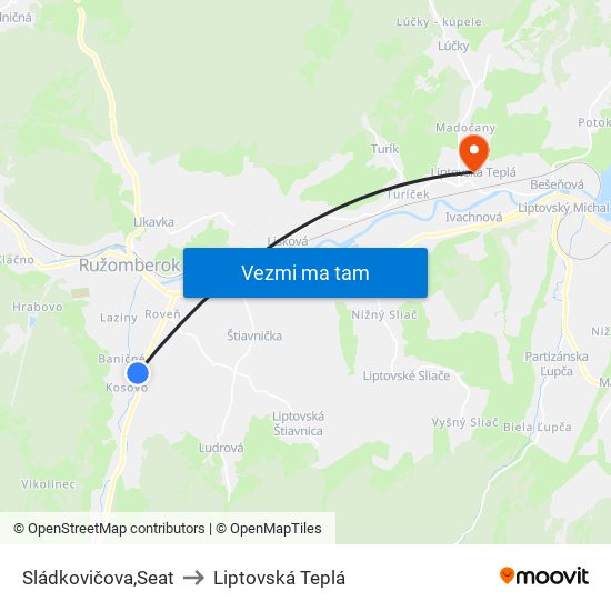 Sládkovičova,Seat to Liptovská Teplá map