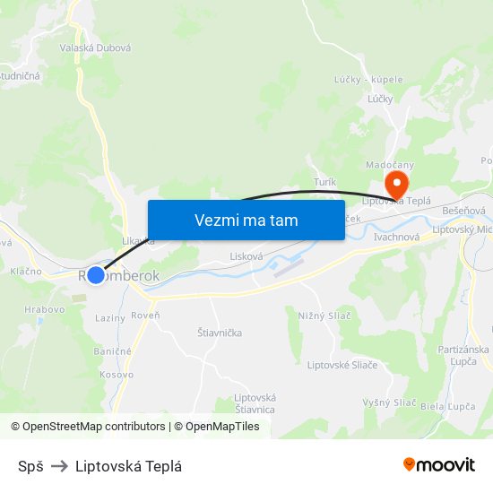 Spš to Liptovská Teplá map