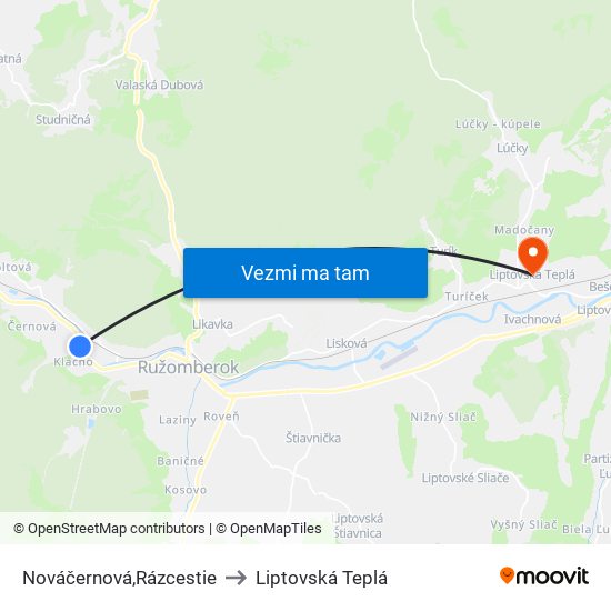 Nováčernová,Rázcestie to Liptovská Teplá map