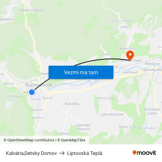 Kalvária,Detsky Domov to Liptovská Teplá map