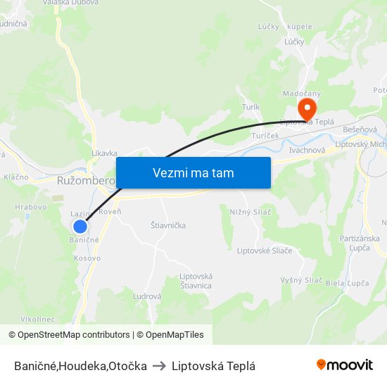 Baničné,Houdeka,Otočka to Liptovská Teplá map