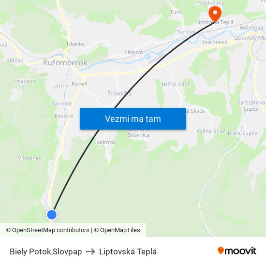 Biely Potok,Slovpap to Liptovská Teplá map