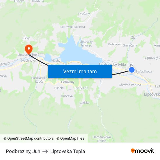 Podbreziny, Juh to Liptovská Teplá map