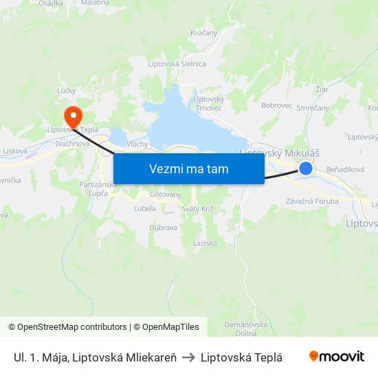 Ul. 1. Mája, Liptovská Mliekareň to Liptovská Teplá map