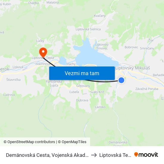 Demänovská Cesta, Vojenská Akadémia to Liptovská Teplá map